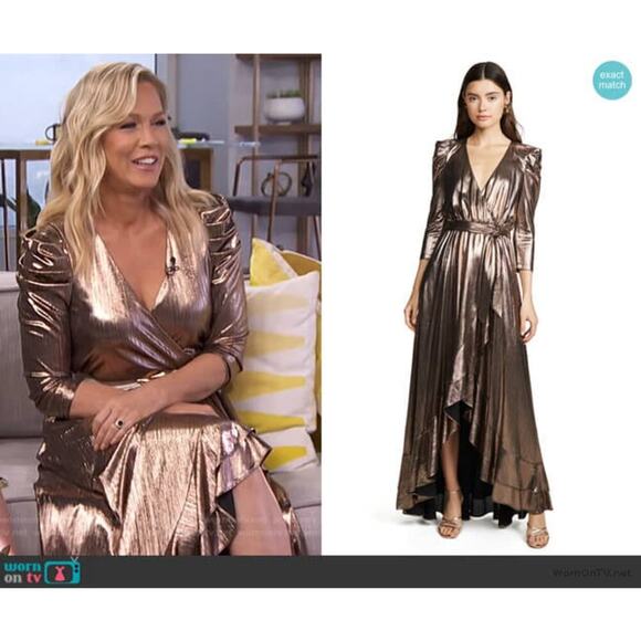 Retrofete NWT Flora Metallic Jersey Midi Wrap Dress in Bronze V-Neck Size XS - Picture 7 of 11